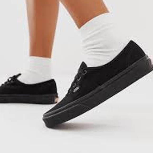 vans authentic classic black mono lace up trainers